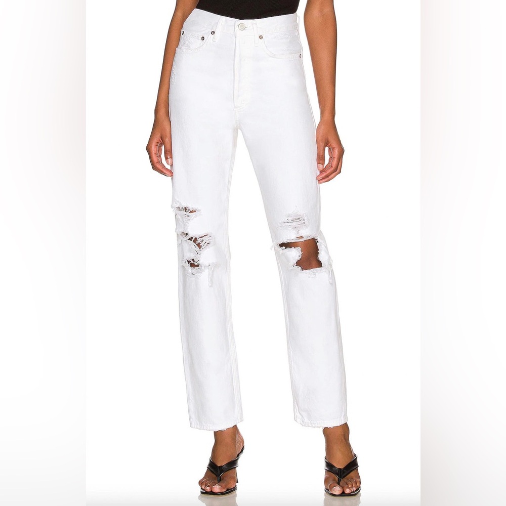 Agolde White High-Rise Distressed Straight Jeans